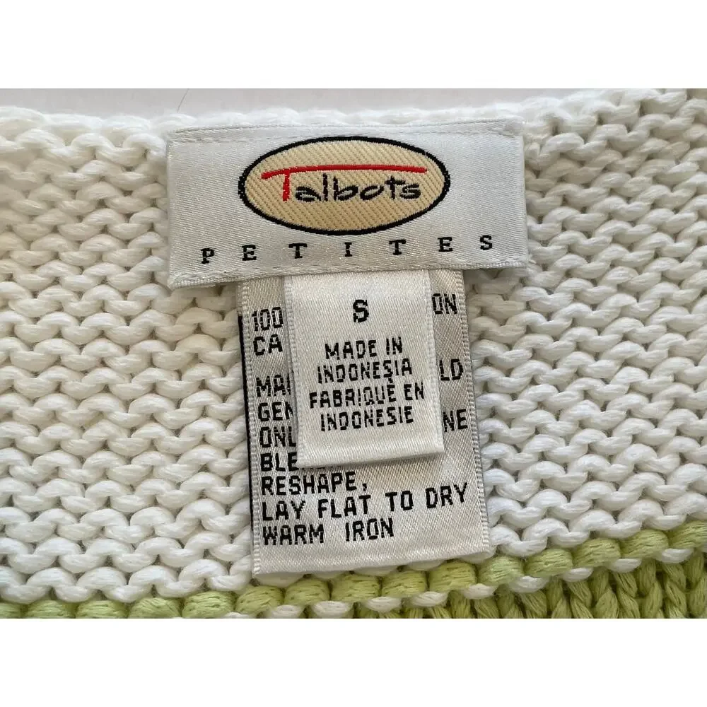Vtg Talbots Pastel Green and Ivory Sleeveless Knit Sweater, 90s, Petite S